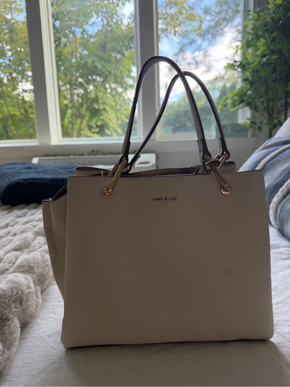 Anne Klein Taupe Tote with Gold-Tone Hardware